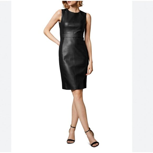 Karen Millen Dresses & Skirts - KAREN MILLEN BLACK FAUX LEATHER & PONTE COMBO SLEEVELESS SHEATH DRESS - 10